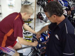 Jack Sinclair gets fitted for bike